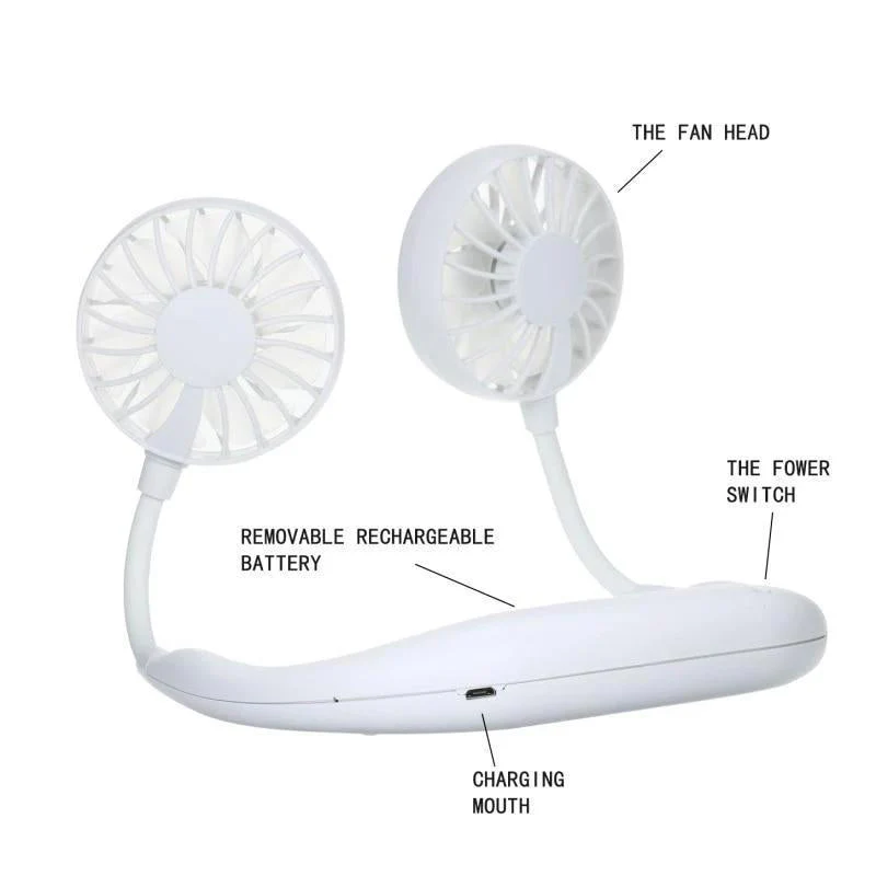 Portable USB Battery Rechargeable Mini Fan - Headphone Design Wearable Neckband Fan - Image 5